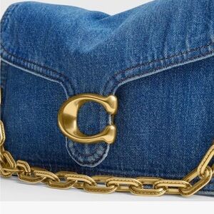 Coach Chain Tabby Shoulder Bag 30Blue Denim Bag with Gold Accents